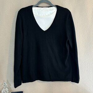 Charter Club 100% Cashmere V-Neck Sweater XL — Jet Black (Flaws Noted)